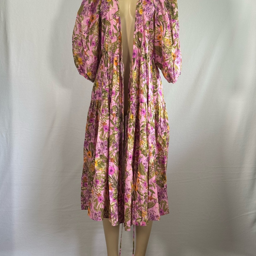 Lavender Brown Pink and Green Floral Dress